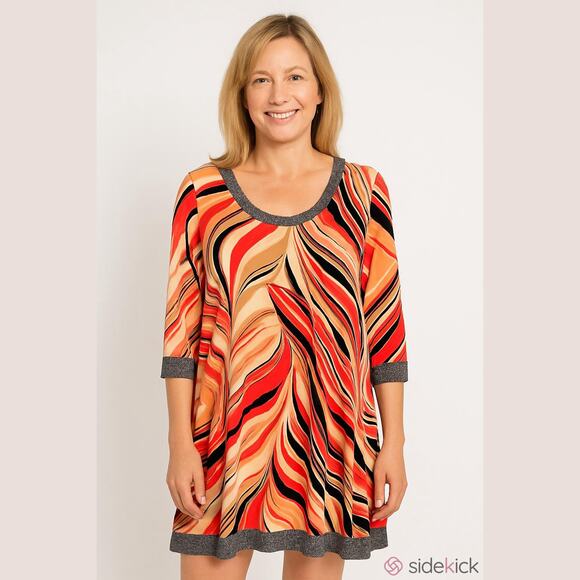 Calvin Klein Peach Swirl Abstract Print Colorful Shift Dress Women Sz 6 - Picture 1 of 14